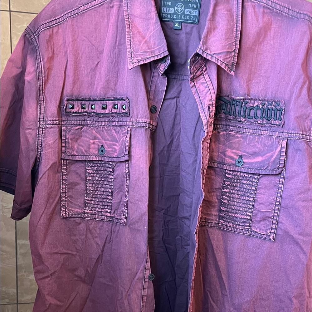 Affliction Purple Embroidered Shirt